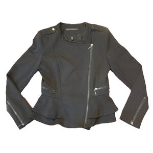 White House Black Market Essential Moto Jacket Size:2 Zipper Ruffles Cool&Sweet